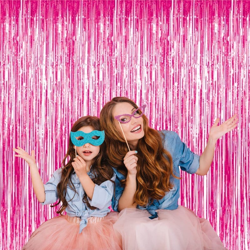 GOER 3.2 ft x 8.2 ft Metallic Tinsel Foil Fringe Curtains Party Photo Backdrop Party Streamers for Galentines Day,Birthday,Graduation,New Year Eve Decorations Wedding Decor (4 Packs,Hot Pink) - Image 3
